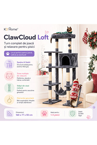kd home Ansamblu Joaca Pisici KD Home ClawCloud Loft, Tip Turn, Compartimente Relaxare, Plus, , Gri inchis
