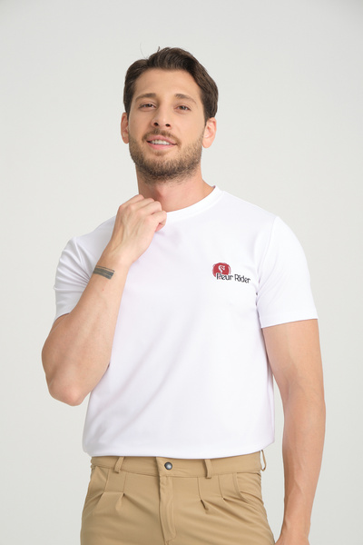 PEUR RIDER SHOP تي شيرت رجالي بأكمام قصيرة باللون الأبيض