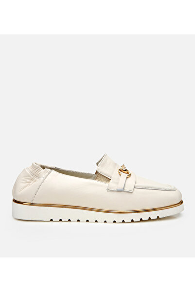 Hotiç Loafer casual de damă din piele ecru cu detaliu din cauciuc