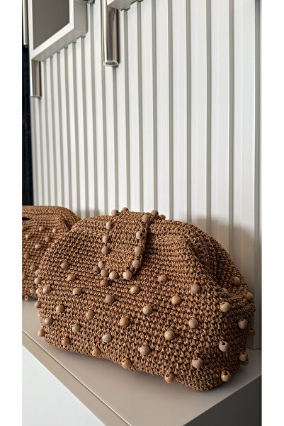 WOMANBAG Handmade Wooden Beaded Wicker Design Clutch Handbag