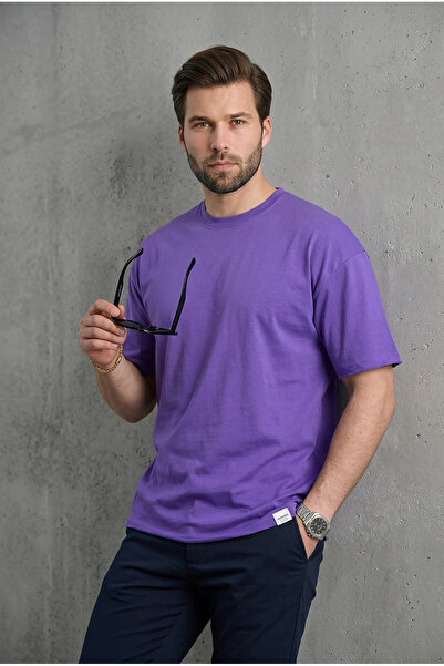 Madmext Ανδρικό μπλουζάκι μωβ Oversize Fit Basic 6066
