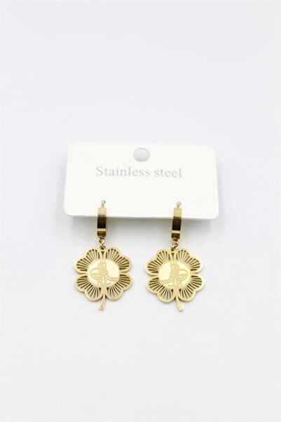 Generic Brand أقراط Tuğra Clover - ذهبي