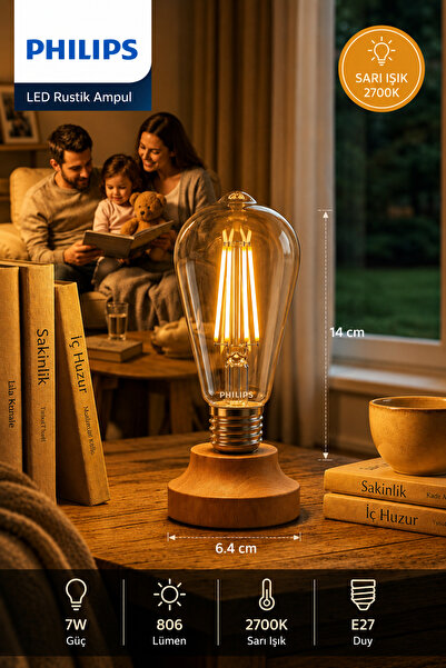 Aryes CorePro Rustik Filament Ampul 2700K Sarı Işık 7W 806 Lümen E27