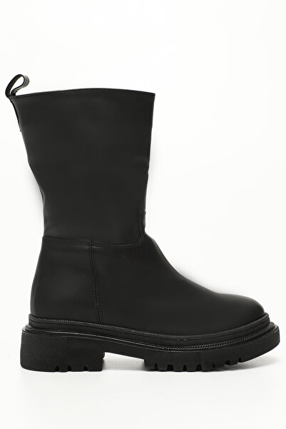 GÖNDERİ(R) Schwarze Damen-Tagesstiefel mit runder Spitze und Absatz 37530