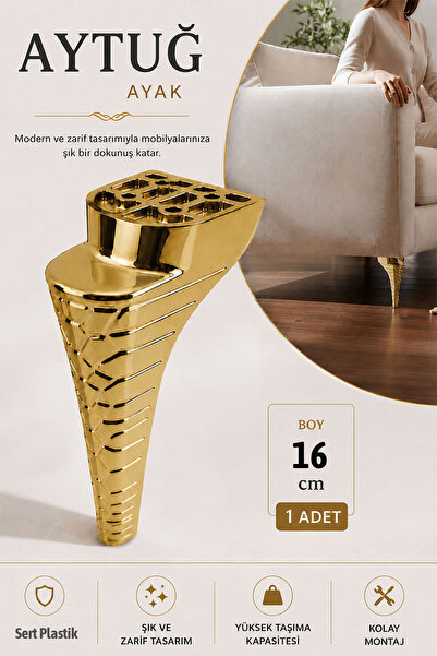 Badem10 Aytuğ Lazi̇o 1 Piece Gold Furniture Leg 16 cm Hard Plastic Durable So...
