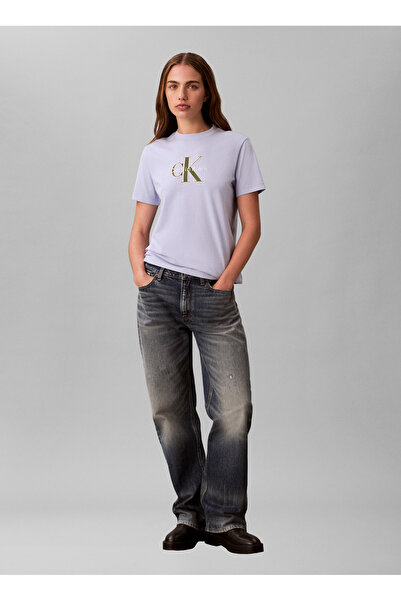 Calvin Klein Jeans Lila Kadın Standart Fit Baskılı T-Shirt HERO SS CLASSIC MO...