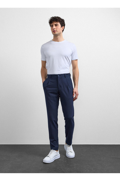 Back And Bond Navy Blue Men's Slim Fit Trousers B35W31008