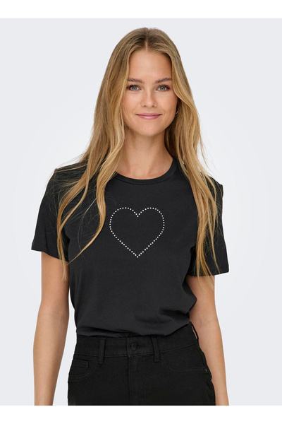 ONLY Black Women's Block T-Shirt Onlariana Life S/S O-Neck Box Top J
