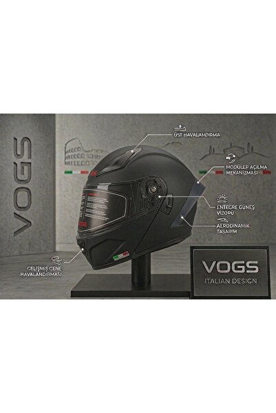AFE MOTOR vogs ws-210 kask Matt Black Güneş Gözlüklü Motosiklet Kaskı ece BEL...