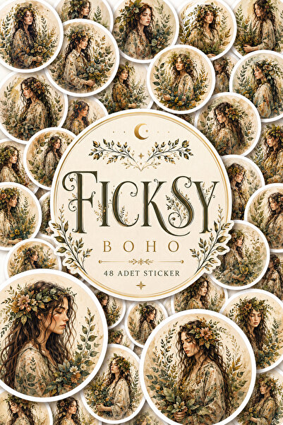 Ficksy Boho Woman Portrait Sticker Set - 60 Pieces of Sticker Stickers