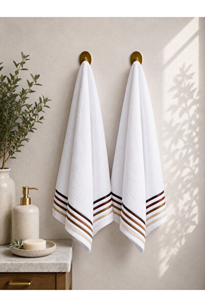 Coton Delux bumbac 100% Set de cu dungi prosoape de mână/cap 50x90 cm – 2 mod...