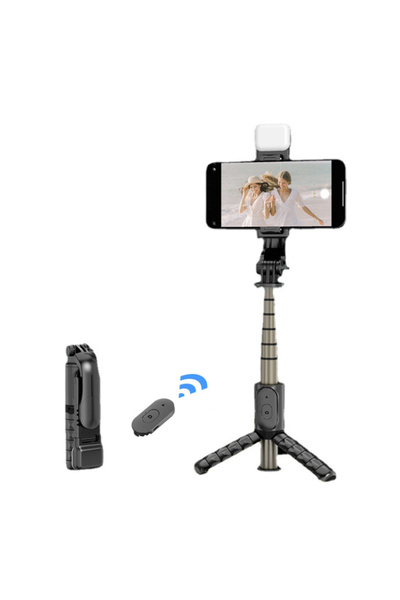 Techsuit Stick selfie cu trepied și telecomandă, 70 cm, mini - (Q10s) - negru