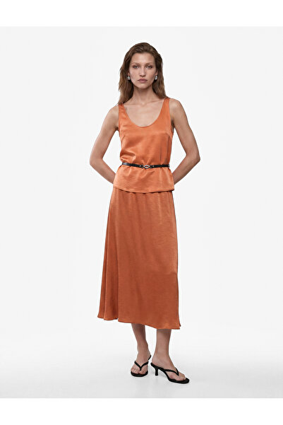 Koton Elastic Waist Regular Waist Satin Flared Long Skirt