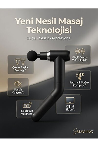 SMAYLİNG Saplı Isıtmalı ve Soğuk Başlıklı Şarjlı Masaj Tabancası – 6 Kademeli...