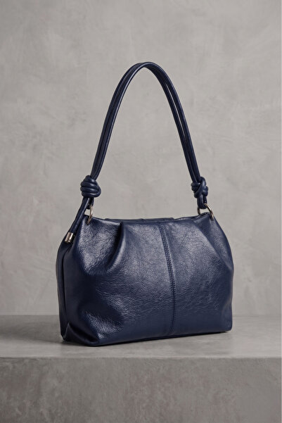 PurpleART Women's Navy Blue Shiny Textured Knot Detailed Large Internal Volum...