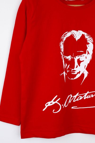 Le Mabelle Kırmızı Atatürk Baskılı Uzun Kollu Kız Çocuk Tişört