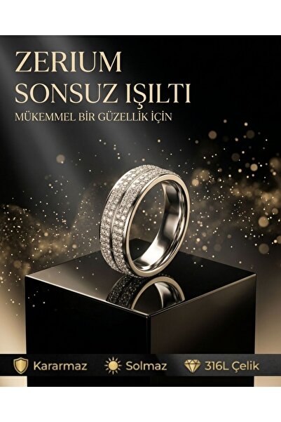 ZERİUM Endless Radiance Series Women's Steel Ring Modern Wedding Ring Size 17