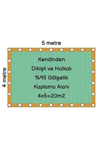 CNC Hazır Halkalı Gölgelik %95 4mx5m=20m2-Montajı İçin 10 metre 3mm halat hediye-Montajı Kolay