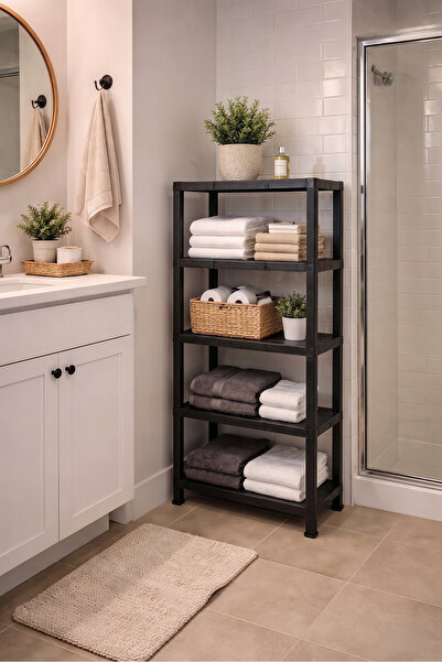 Metsar Home 4 Katlı XL Siyah Banyo Rafı - Banyo Düzenleyici Çok Amaçlı Banyo,...