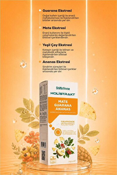 Shiffa Home HOLİSTRAKT - Guarana, Mate, Yeşil Çay, Ananas İçeren Sıvı Ekstrat 250 ML
