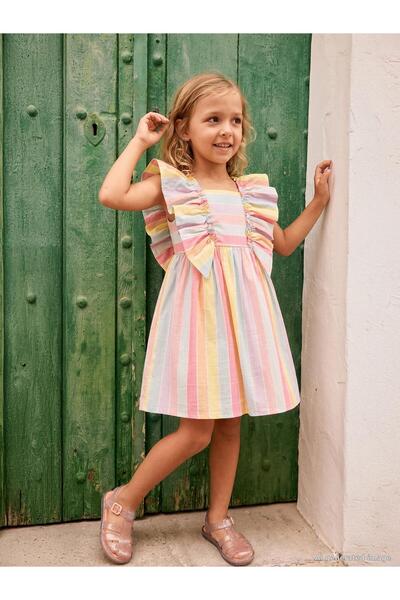 Civil Girls Striped Dress for 6-9 Years - Yellow