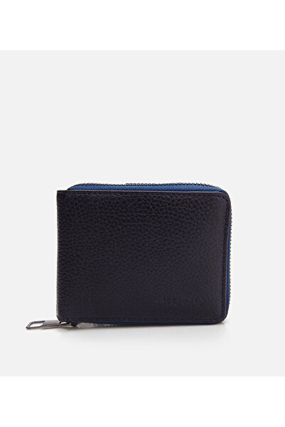Hotiç Men's Leather Navy Blue Wallet