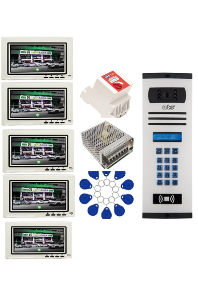 ÇağatayElektrik 5 DAİRE NTS 2015-B 7'' GÖRÜNTÜLÜ DİAFON BEYAZ-8004 TUŞ TAKIMLI ŞİFRELİ+GEÇİŞLİ ZİL PANELLİ SET