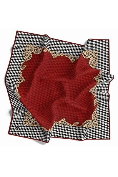 VİOLLA Soft Bordürlü Barok Çerçeveli Kazayağı Desenli Siyah - Bordo Renkli 90...
