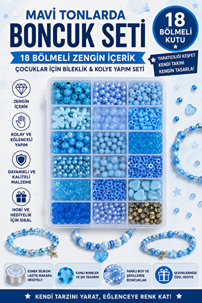 By MO Accessories Çocuklar İçin Mavi Boncukla Takı Yapma Seti 2 - Hobi Boncuk...