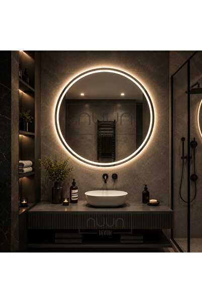 NUUN DEKOR 90 Cm Gün Işığı Ledli Ayna, Kumlamalı Banyo Lavabo Ofis Makyaj Kua...