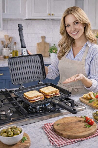 BERMİRA Home Collection Granit Döküm Ocak Üstü El Tost Makinesi