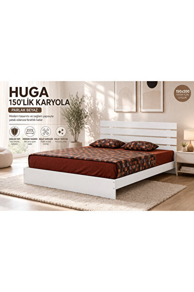 PASİFİC HOME Huga Çift Kişilik Beyaz Ahşap Karyola 150lk / 150x200 Başlıklı K...