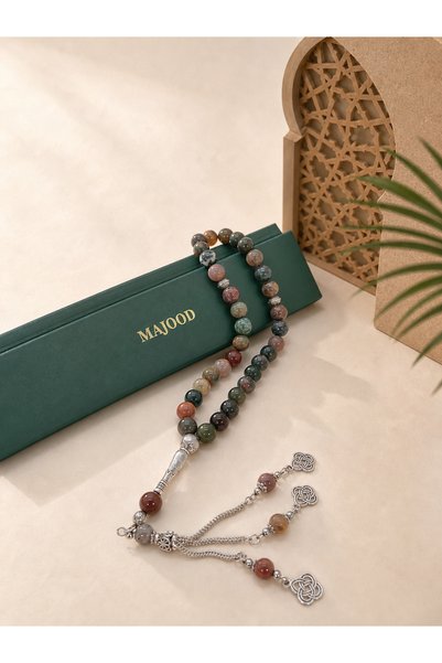 MAJOOD 33 Natural Multicolored Agate prayer beads/Tasbih/ 10mm/for men and women/Perfect Ramadan Gift