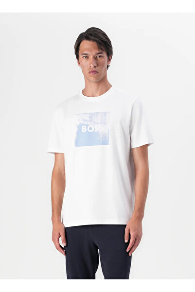 BOSS Bisiklet Yaka Beyaz Erkek T-Shirt Te_Wheel