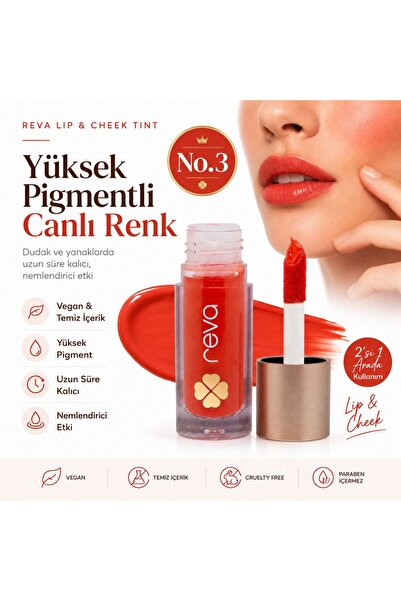 REVA Vegan & Temiz İçerikli Lip & Cheek Tint – 2’si 1 Arada Doğal Renk, Nem v...