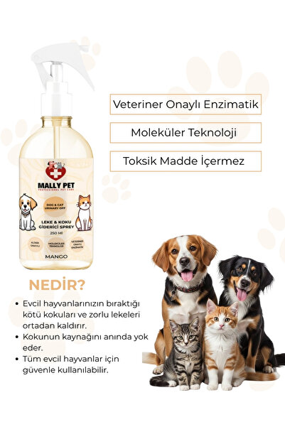 MALLY PET PROFESSIONEL PET CARE Evcil Hayvanlar Için Koku Ve Leke Giderici Sprey Mango Kokulu 250 ml