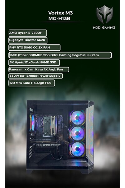 MOD GAMING Hexon Amd Ryzen 5 7500F | RTX5060 | 16GB Ram | 1 Tb SSD | Oyuncu O...