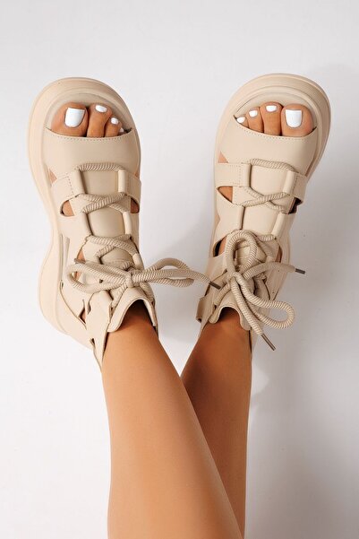Zaira Sandale cu platforma dama bej din piele ecologica Elina #24830 - 39