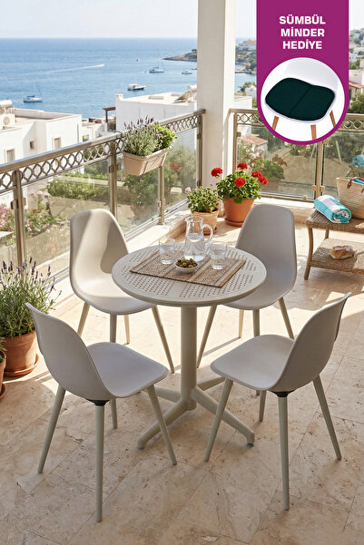 VİLİNZE Tilia Plastik Bahçe Balkon Bistro Seti Katlanır Masa 60*60 cm (1+4 Set)