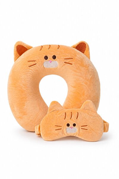 YOYOSO Cat Travel Neck Pillow and Eye Mask Brown