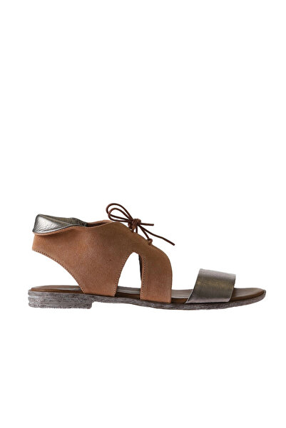 Bueno Shoes Sandale plate pentru femei din piele de căprioară din piele bej-g...