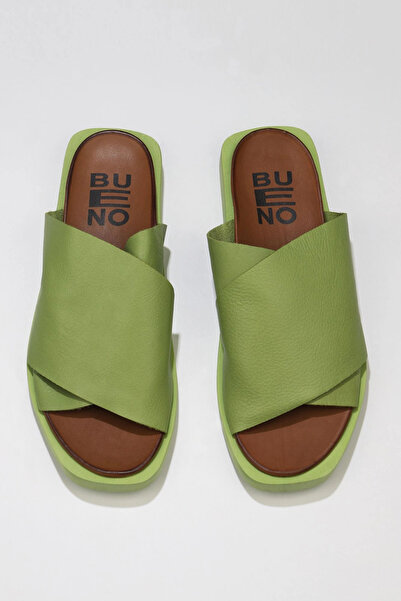 Bueno Shoes Papuci plati de damă din piele verde 01wq9100