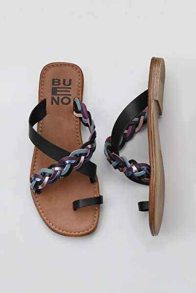 Bueno Shoes Flip-flops de damă din piele multiplă neagră 01wu3419