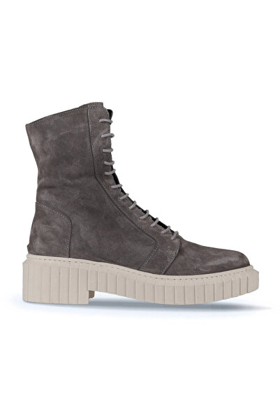 Bueno Shoes Cizme plate de damă din piele întoarsă gri închis 01wz6307