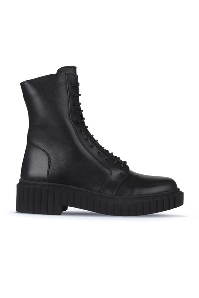 Bueno Shoes Μαύρες Δερμάτινες Γυναικείες Flat Μπότες 01wz6307