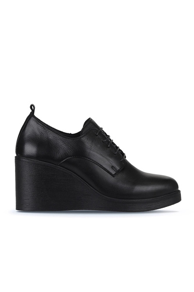 Bueno Shoes Black Leather Women's Wedge Heeled Shoes 01Wz8300