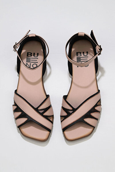 Bueno Shoes Sandale plate de damă din piele pudră 01wu1809