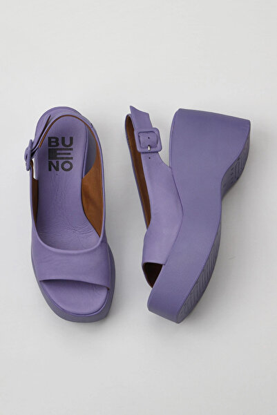 Bueno Shoes Sandale cu toc cu pană din piele lila pentru femei 01wy9002