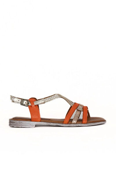 Bueno Shoes Sandale plate de damă din piele portocalie 01wy3401