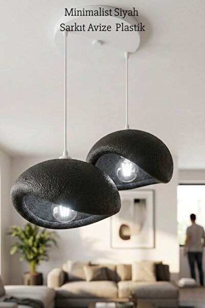 Oxyteez Modern Bohem Beton Görünümlü 2’li Sarkıt Avize Salon Oturma Odası İçi...